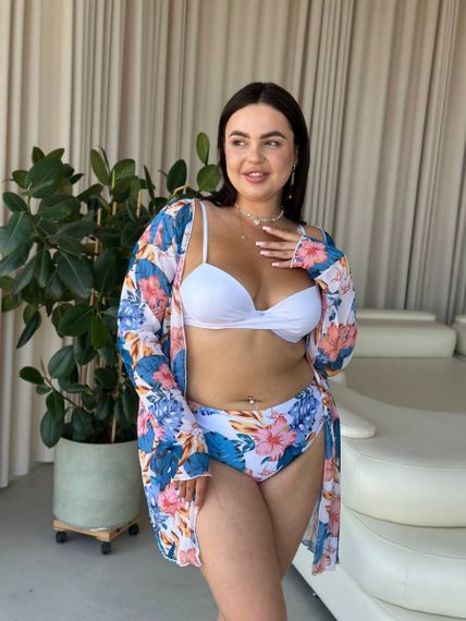 Роздільний білий Plus Size купальник з тунікою