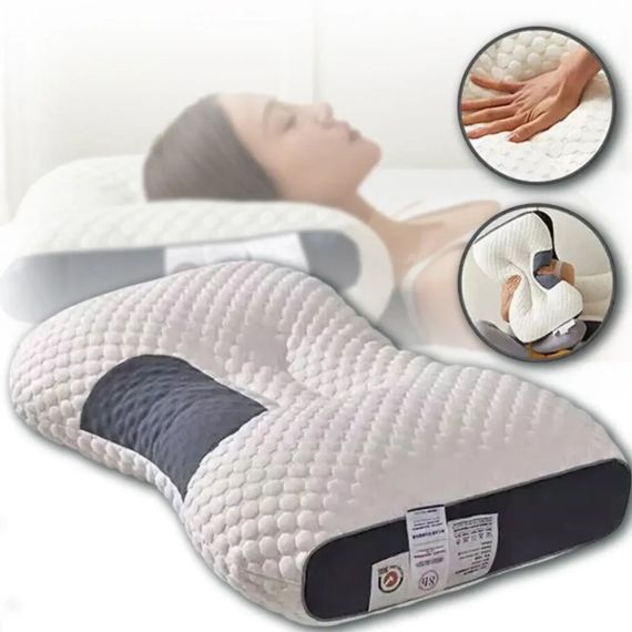 Ортопедична прямокутна подушка 48x74 см з підтримкою шиї та спини Pillow-01 Біло-сіра