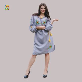 Платье вышитое Украинская вышиванка 367 цвет серый размер L/XL