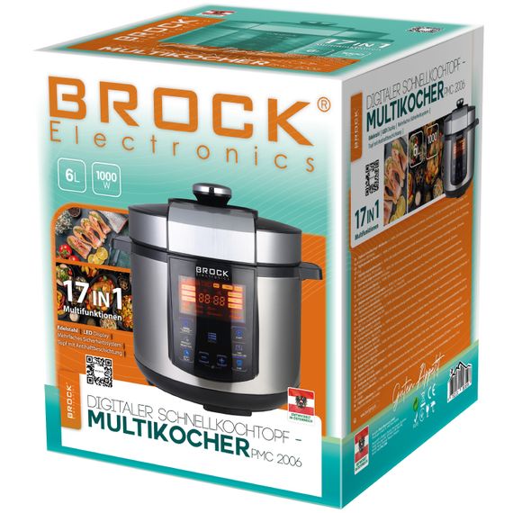 Мультиварка BROCK PMC 2006 скороварка/1000Вт/ 6л / 17 програм/ сенсорне керування//срібна | Зображення 1