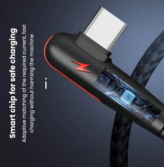 Кабель USB Type-C для швидкого заряджання Huawei Mate (2 метра), 90 градусів, чорний | Зображення 1