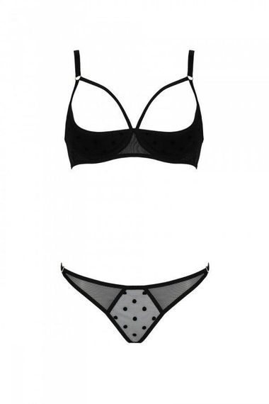 Еротичний комплект Passion MARINA SET WITH OPEN BRA, L/XL, black, відкриті чашки Sex Aura | Зображення 2