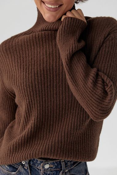 В'язаний гольф у рубчик - коричневий цвет, ONE SIZE (є розміри) | Зображення 3