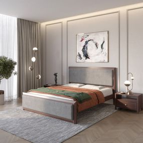Двоспальне дерев&#039;яне ліжко Mebigrand Барселона Б4 Горіх темний/Аляска 93 (Сірий) 140х200 см (MBG-13951)
