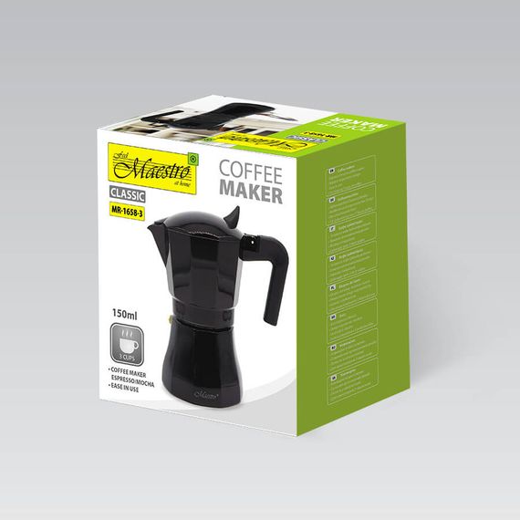 Кофеварка гейзерная Maestro MR-1658-3 150 мл 3 чашки черная | Зображення 4