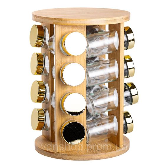 Набір для спецій на дерев'яній підставці 16 скляних ємностей для приправ HP-1367 | Зображення 1