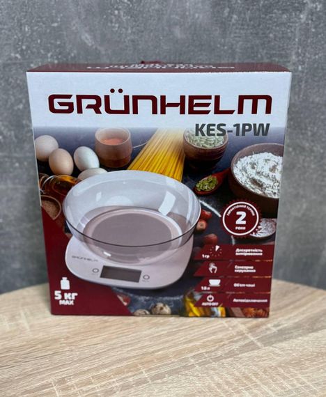 Весы кухонные Grunhelm KES-1PW электронные с чашей 1,8 л сенсорное управление до 5 кг Белый | Зображення 4