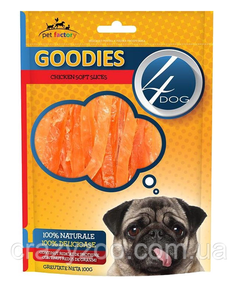 Ласощі для собак 4Dog GOODIES м'ясні скибочки з куркою 100г 207910