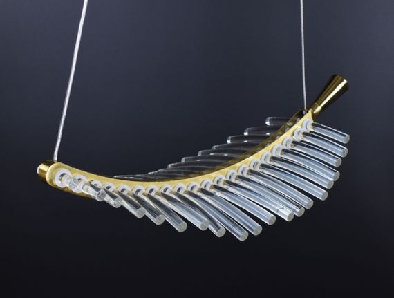 Люстра світлодіодна підвісна LED світильник для квартири на стелю лед 26544 Латунь 30-110х20х38 см. | Зображення 4