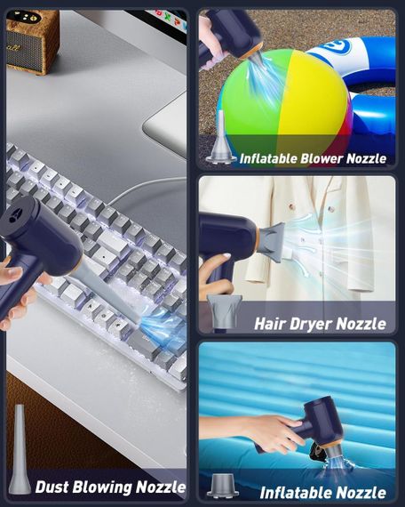 Портативний пилосос для всмоктування, видування, надування й накачування 4 в 1, 15000 Па, 7 насадок | Зображення 5
