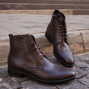 Коричневі зимові броги для чоловіків — 42 розмір стильні черевики