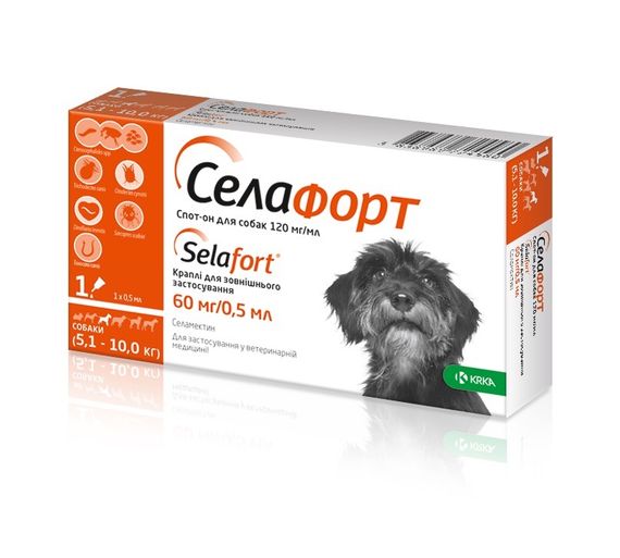 Капли от блох и глистов для собак 5-10 кг KRKA Селафорт, 1 пип