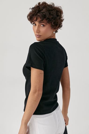 Однотонна жіноча еластична футболка - чорний цвет, ONE SIZE (є розміри) | Зображення 1