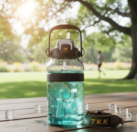 Спортивная бутылка TKK (2000 мл) - Полупрозрачный черный Tritan BPA-free, с мощной ручкой и кнопкой-фиксатором | Зображення 2