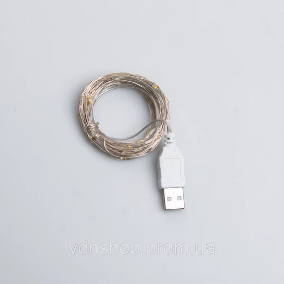 Гірлянда роса 10 метрів USB на 100 led світлодіодів крапля на білому дроті жовта USB100L10MWY | Зображення 5