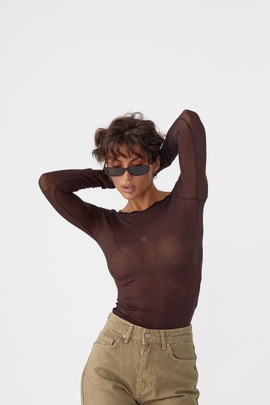 Приталений лонг у сітку - темно-коричневий цвет, L (є розміри) | Зображення 4