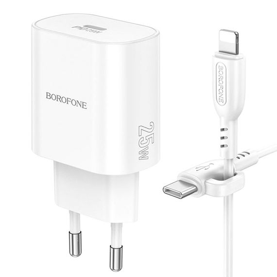 Набір СЗУ BOROFONE BA82A + Lighting кабель, PD25W, USB-C, кабель 1м, White | Зображення 6