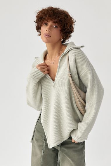 В'язана жіноча кофта з блискавками - м'ятний цвет, ONE SIZE (є розміри) | Зображення 4