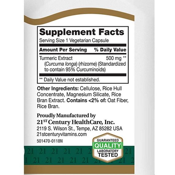 Куркума 21st Century Curcumin 95 500 mg 45 Veg Caps | Зображення 1