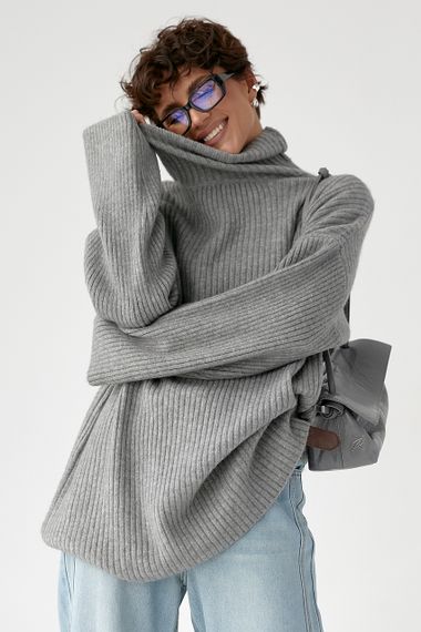 Тепла в'язана туніка в рубчик - сірий цвет, ONE SIZE (є розміри) | Зображення 4