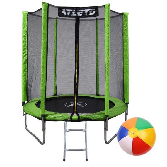 Батут детский Atleto 183 см с защитной сеткой и лестницей для дома и дачи зелёный 42400456