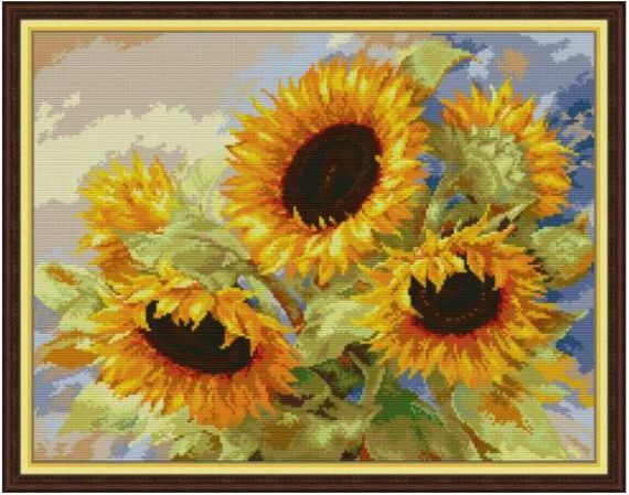 Набір для вишивання за нанесеною на канву схемою "Sunflower 10". AIDA 14CT printed 48*38 см