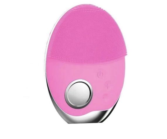 Ультразвукова Електрична Силіконова Щітка Масажер Для Обличчя з Функцією фототерапії Рожева | Зображення 2