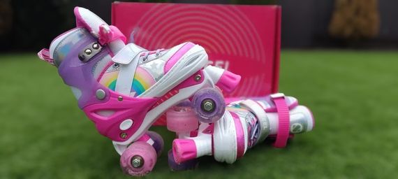 Детские ролики квады роликовые коньки на 4 колесах малиновый 28-31 размер S