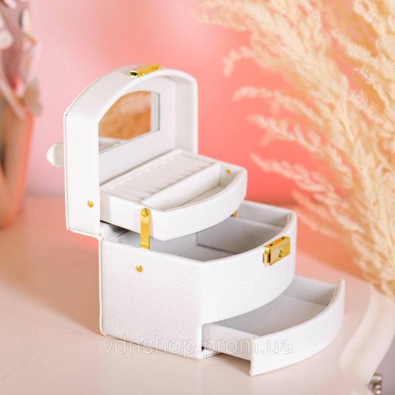 Скринька для прикрас з еко шкіри 3 яруси із замком органайзер для ювелірних виробів HP-5-23W | Зображення 7