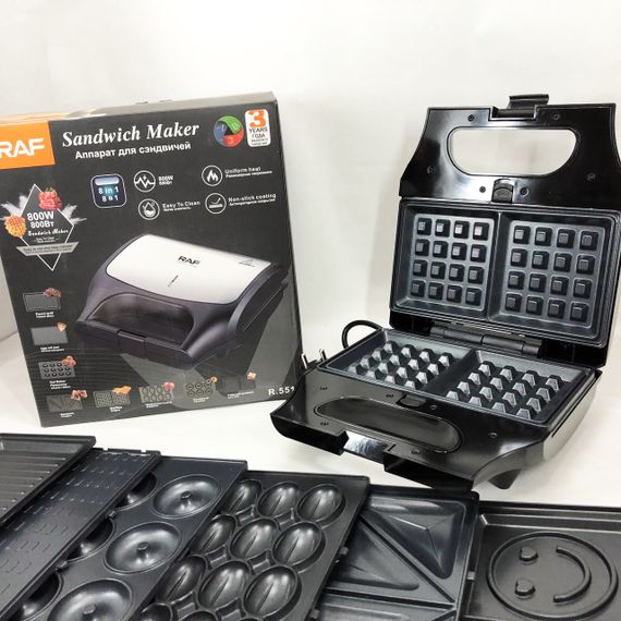 Гриль вафельница бутербродница RAF, Мультимейкер бутербродница орешница гриль для мяса и вафель KW-53