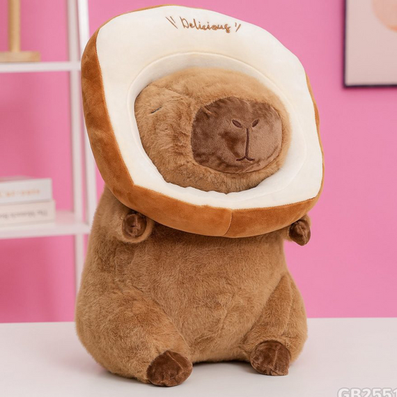 Плюшева іграшка Капібара-Тост 30 см, антистрес подарунок capybara, Капібара з хлібом, хліб знімається | Зображення 6
