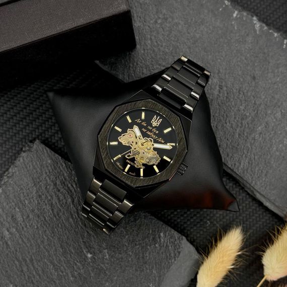 Класичний годинник Awarder 026-3D Де би не був Black-Gold під Індивідуальний дизайн, сталевий ремінець | Зображення 4