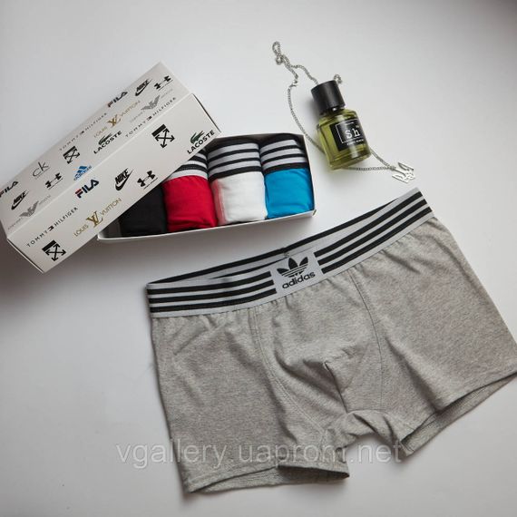 Мужские трусы Adidas, мужские боксеры Адидас, хлопковые трусы Адидас Премиум качества L, Серый | Зображення 2