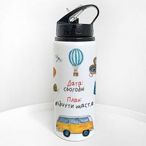 Пляшка для води з трубочкою Дата: сьогодні. Час: відчути щастя. 600 мл (PLV_25A026)