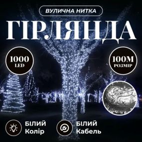 Гірлянда Різдвяна фея вулична 100 м 1000 LED білий провід Білий CF1000L100MWW