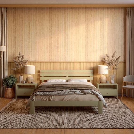 Двоспальне дерев'яне ліжко Mebigrand Новара Оливковий (RAL1020) 160х190 см (MBG-4204)