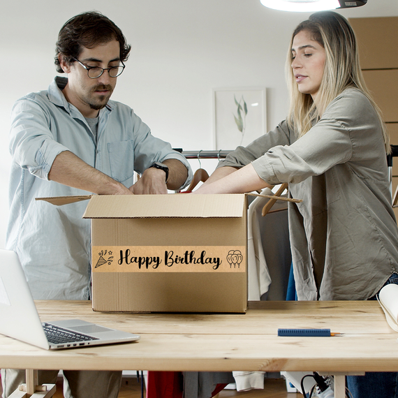 Скотч этикетка крафт "Happy Birthday"​​​, 50х294 мм (100 шт/рулон) с принтом, самоклеющаяся Viskom | Зображення 4