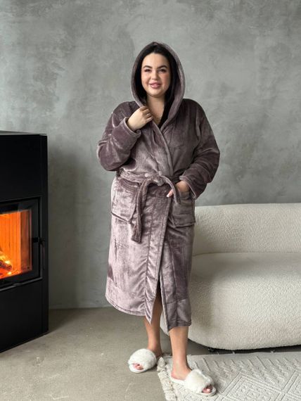 Теплий жіночий халат PLUS SIZE шоколадного кольору | Зображення 6
