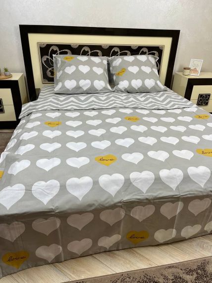 Комплект постельного белья Soft двуспальный 180х220 см романтический сердечка серый | Зображення 2