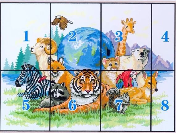 Набор для вышивания по нанесённой на канву схеме  "Animal world (3)".AIDA 14CT printed, 55*42 см | Зображення 3