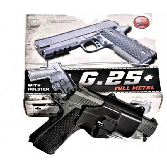 Детский пистолет на пульках "Colt 1911 Rail" Galaxy G25+ металл черный с кобурой