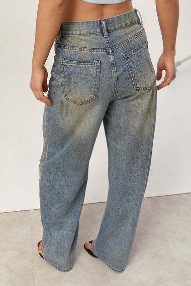Широкі вінтажні джинси з ефектом забруднення - джинс цвет, S (є розміри) | Зображення 1
