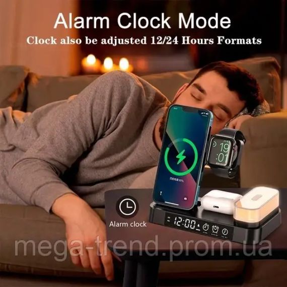 Бездротова зарядка Qi 4in1 Wireless Charger Бездротова зарядка 4в1 док-станція зарядка для телефону | Зображення 6