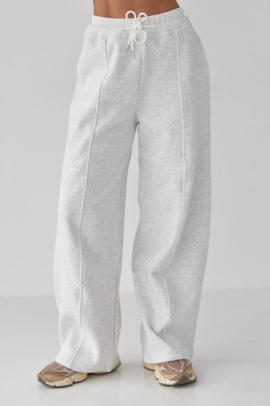 Спортивні штани палаццо з накладною кишенею - світло-сірий цвет, L (є розміри)