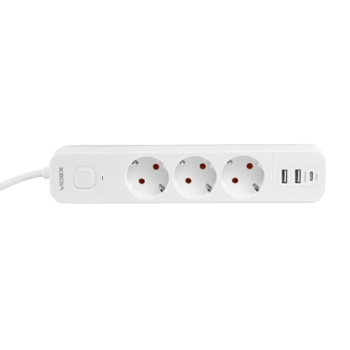 Мережевий подовжувач із заземленням 3 розетки/2USB-A/1Type-C 3м з кнопкою білий VF-PD33G2U1C-W Oncord Videx | Зображення 3