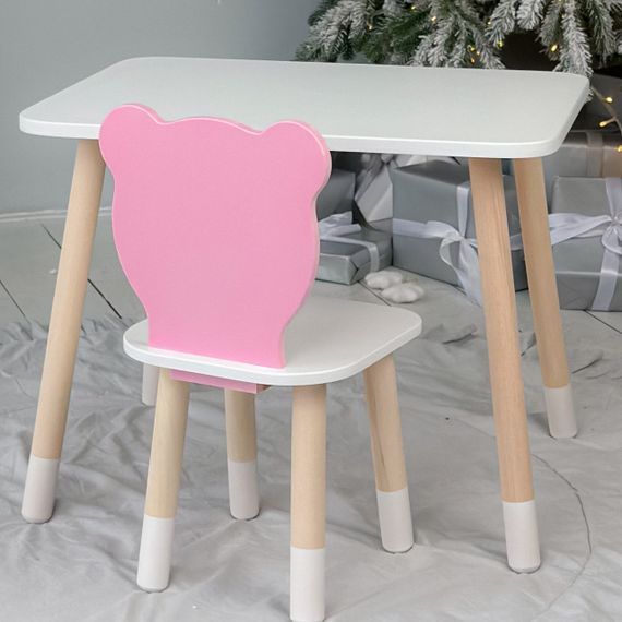 Прямокутний стіл і стільчик рожевий  дитячий ведмежа з білим сидінням. Столик білий дитячий | Зображення 6