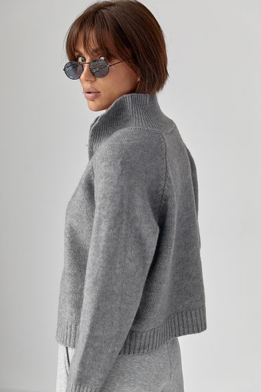 Короткий в'язаний кардиган на блискавці - сірий цвет, ONE SIZE (є розміри) | Зображення 1