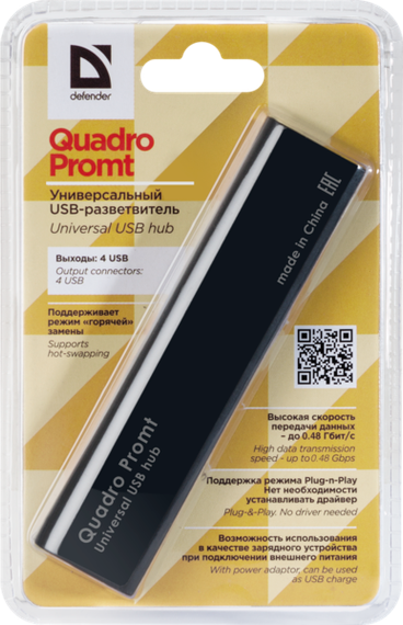 USB-хаб Defender Quadro Promt 4xUSB 2.0 (83200) | Зображення 2