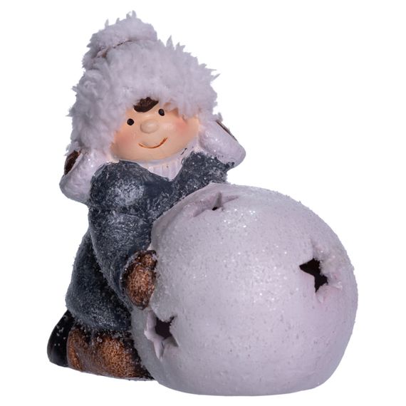 Новорічна фігурка з підсвіткою Дівчинка зі сніговою кулею з фарфори 11×7×12 (см) новорічний декор для дому на подарунок CR-5-12 | Зображення 5