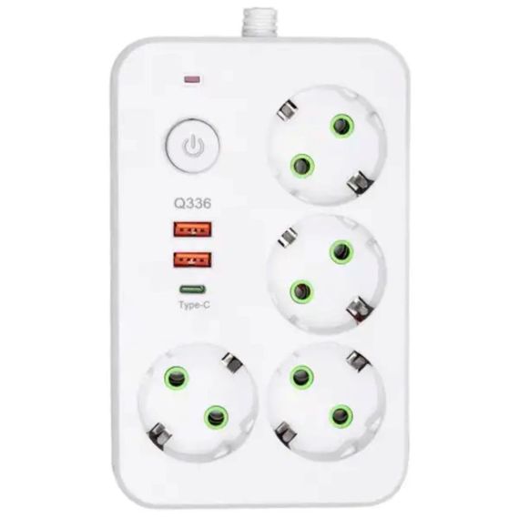 Мережевий фільтр-подовжувач 4 розетки 2xUSB-A 1xUSB-C 5м білий HP-5-47